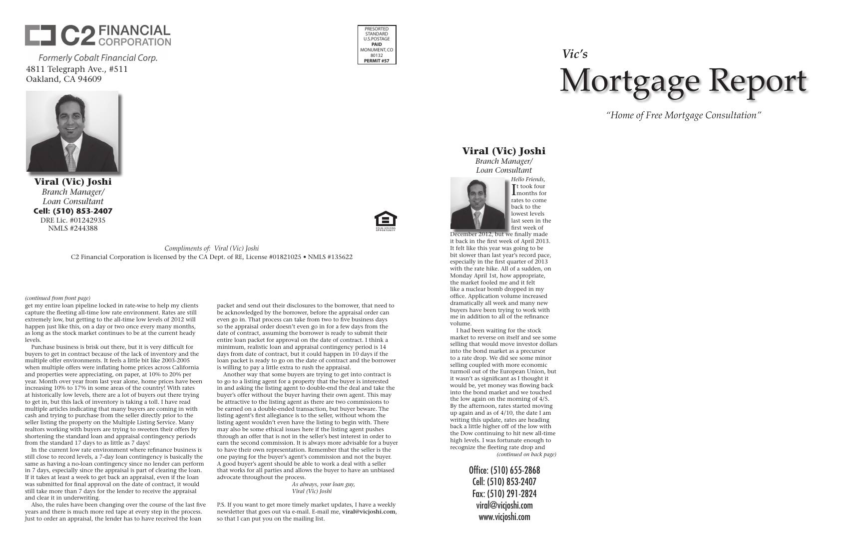 Vic's Mortgage Report, May 2013