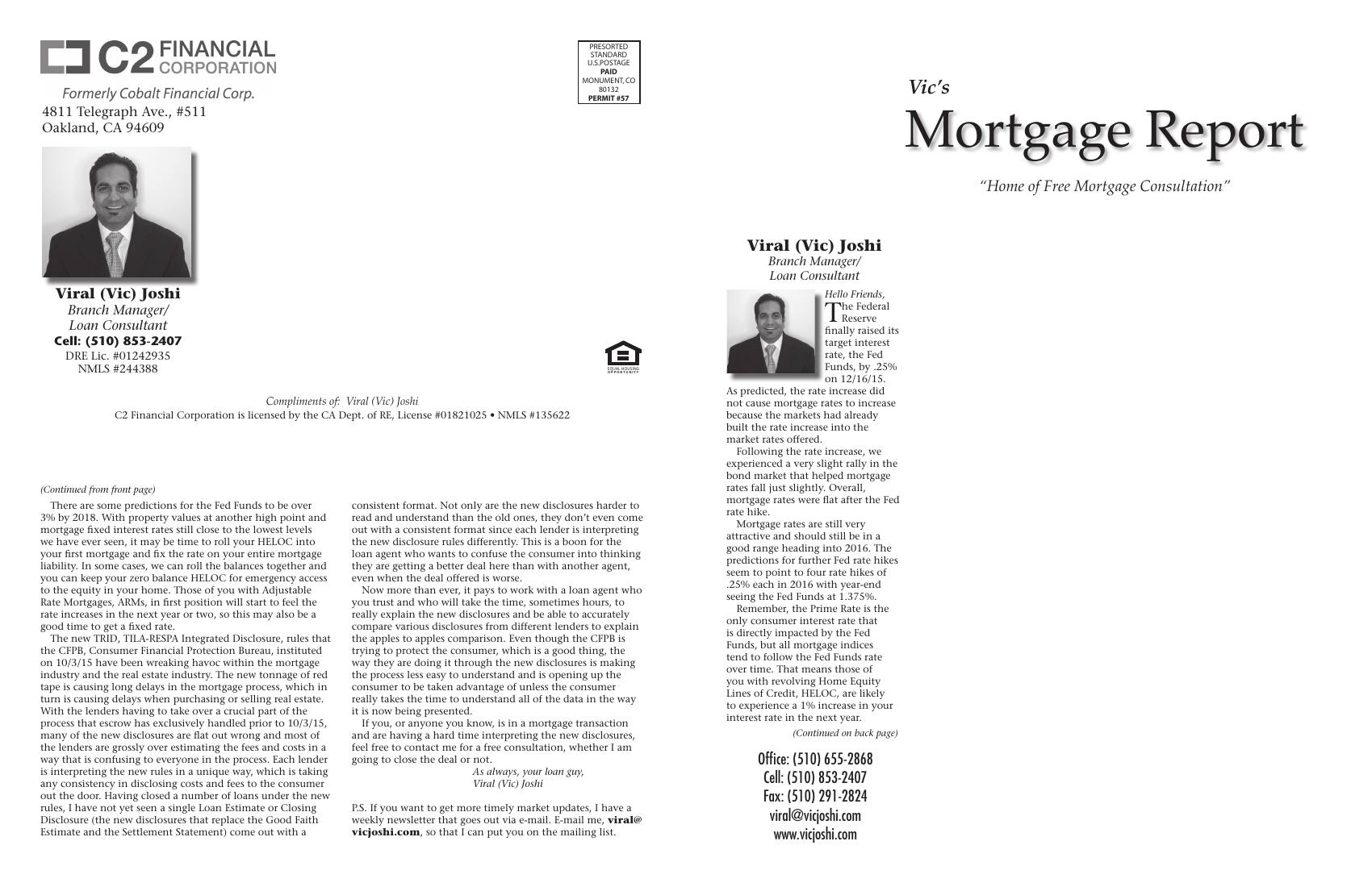 Vic's Mortgage Report, January 2016